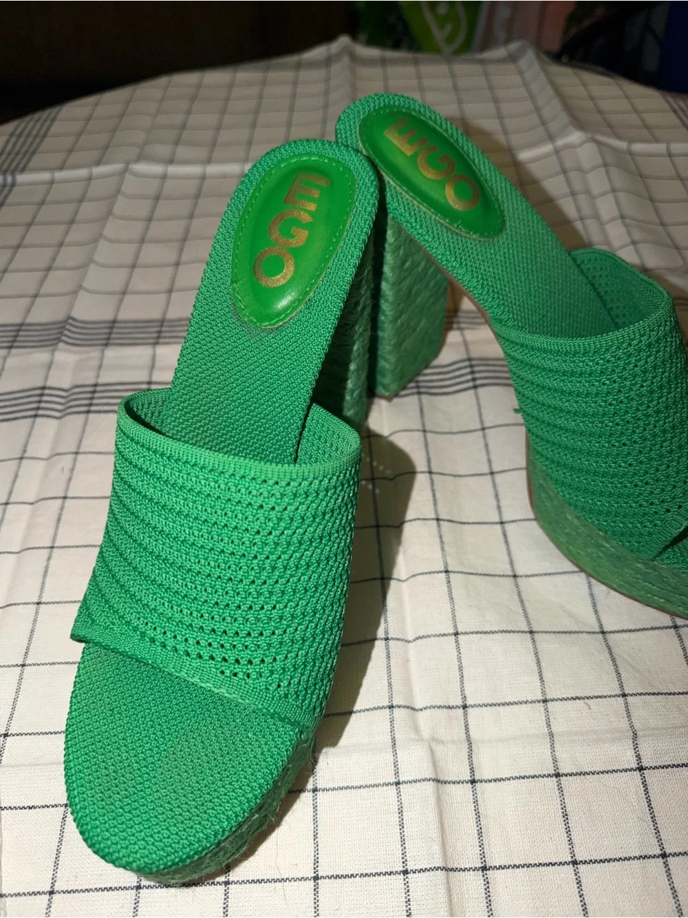 EGO Emerald Green Knit Wedge Mule Sandals